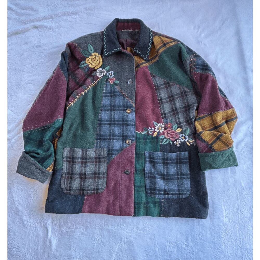 Vintage Baggy Granny Patchwork Embroidered Coat, Colorful Size M/L Eclectic